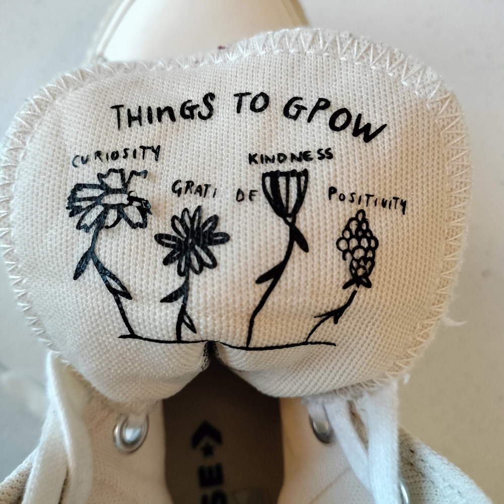 Converse All Star Lift Platform White High-Tops 9 Embroidered Floral Sneakers - Picture 8 of 12